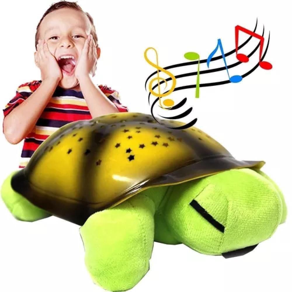 Encontraproduto.com.br - Abajur Tartaruga De Pelucia Infantil Projetor Estrelas Luz Led Musical Luminaria Nina Bebe Verde