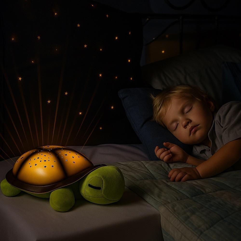 Encontraproduto.com.br - Abajur Tartaruga De Pelucia Infantil Projetor Estrelas Luz Led Musical Luminaria Nina Bebe Verde
