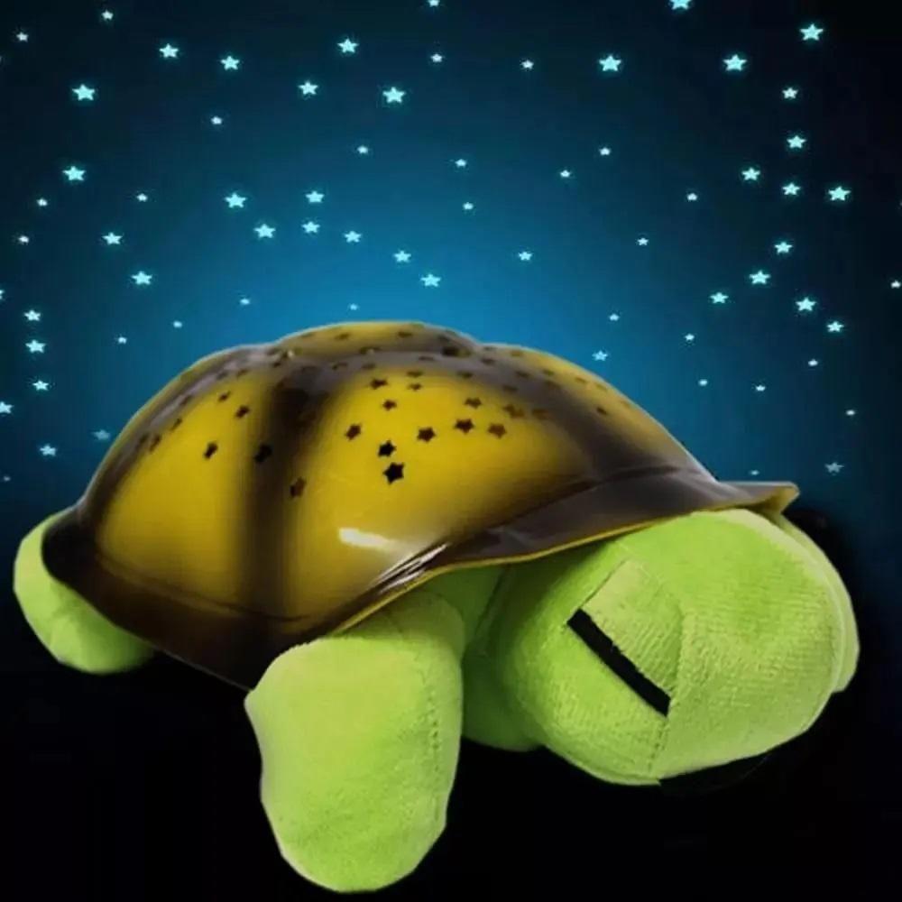 Encontraproduto.com.br - Abajur Tartaruga De Pelucia Infantil Projetor Estrelas Luz Led Musical Luminaria Nina Bebe Verde