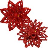 Pendentes Natalino Enfeite Flores Gliter Vermelho Kit 24pçs