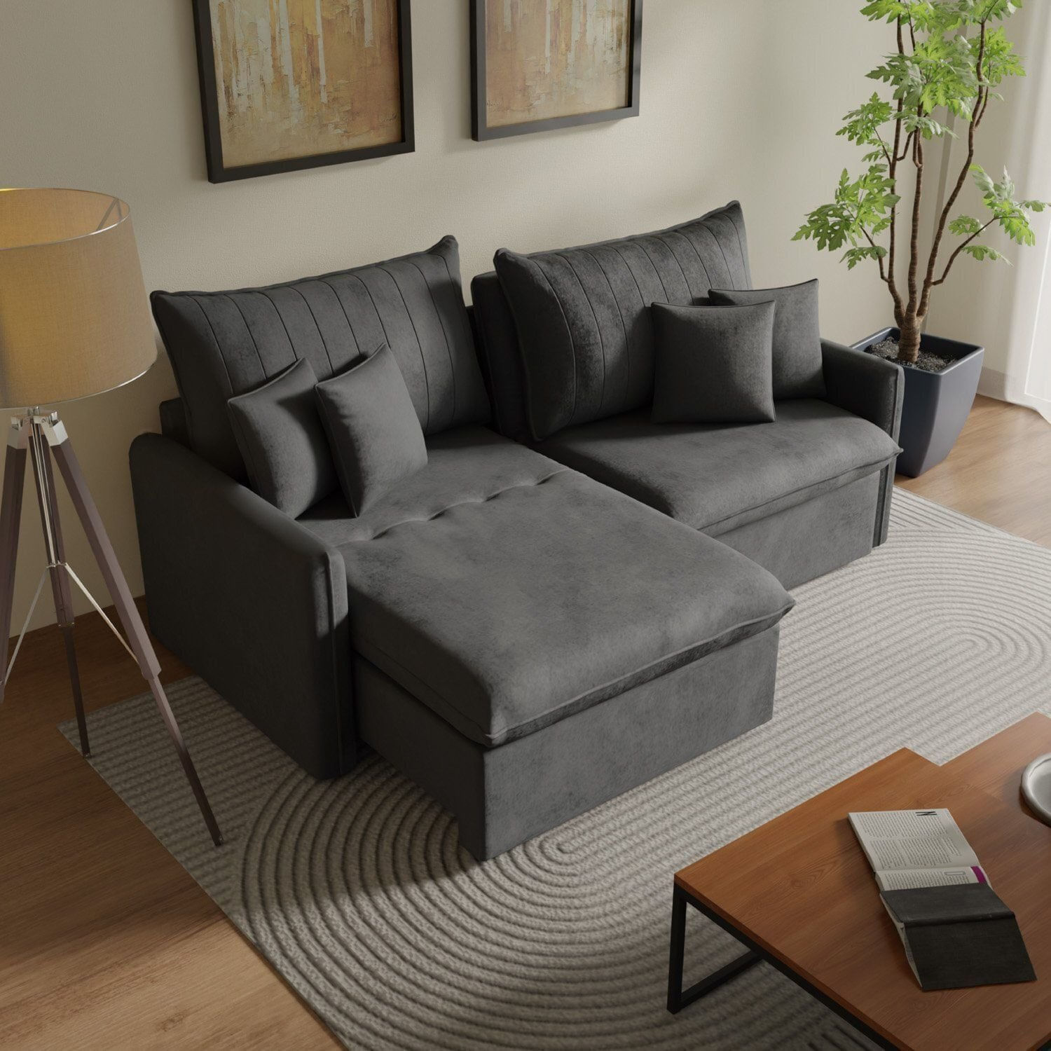 Sofá Cama Retrátil E Reclinável 220cm Colibri Cabecasa Madeiraoriginals Grafite