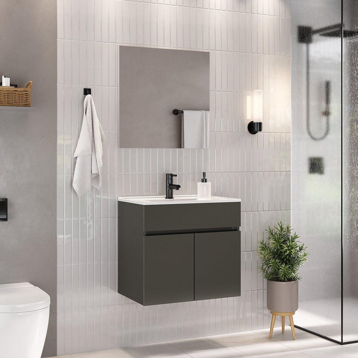 Gabinete De Banheiro Com Cuba E Espelheira Suspenso 60cm Multimóveis Cr10135 - Grafite