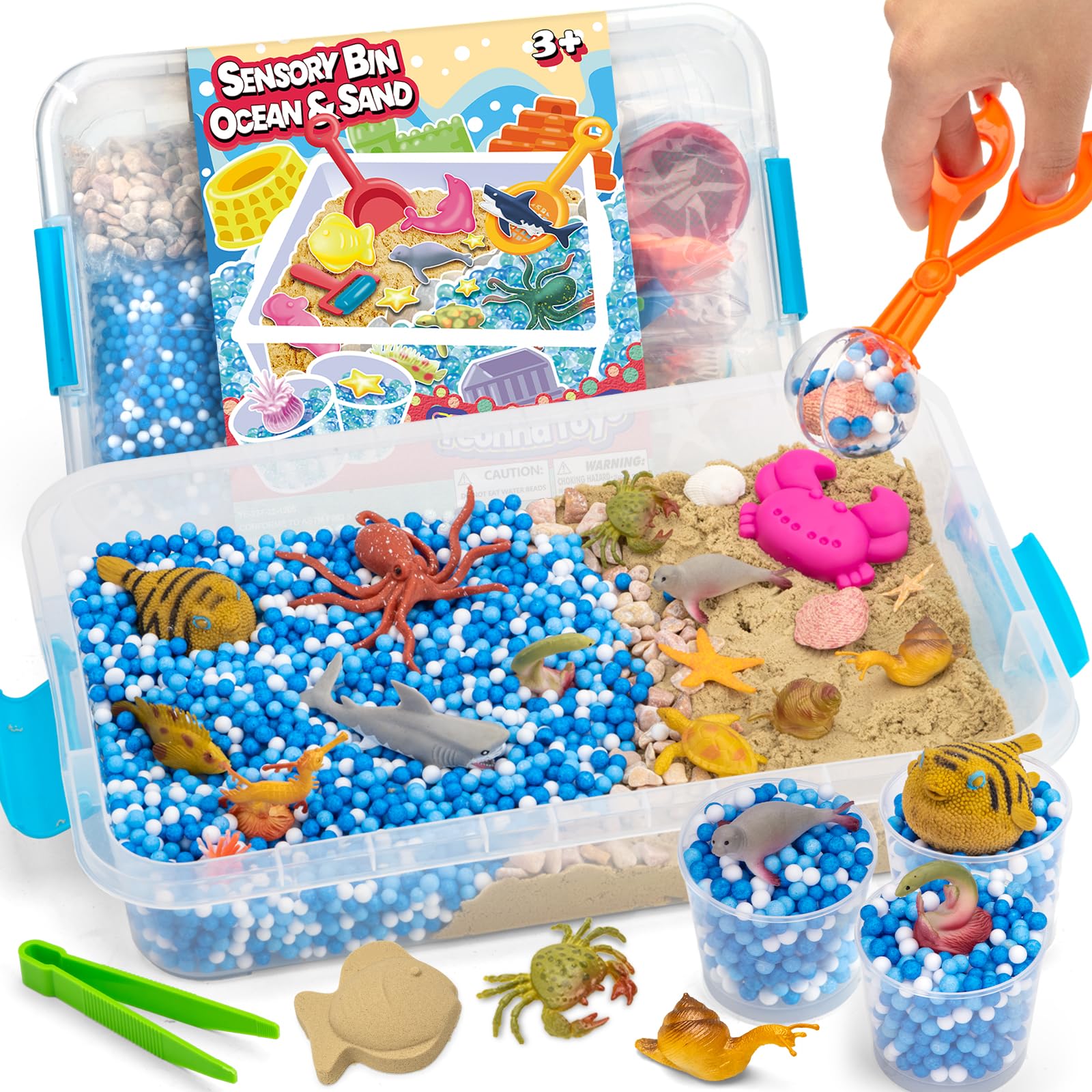 Kit De Areia Sensorial Yeonha Toys Ocean &amp; Sand Com Tampa, 42 Unidades Para Crianças
