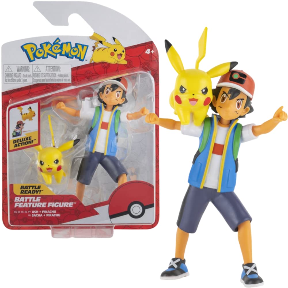 Boneco De Ação Pokémon Battle Feature Ash 11,4 Cm Com Pikachu