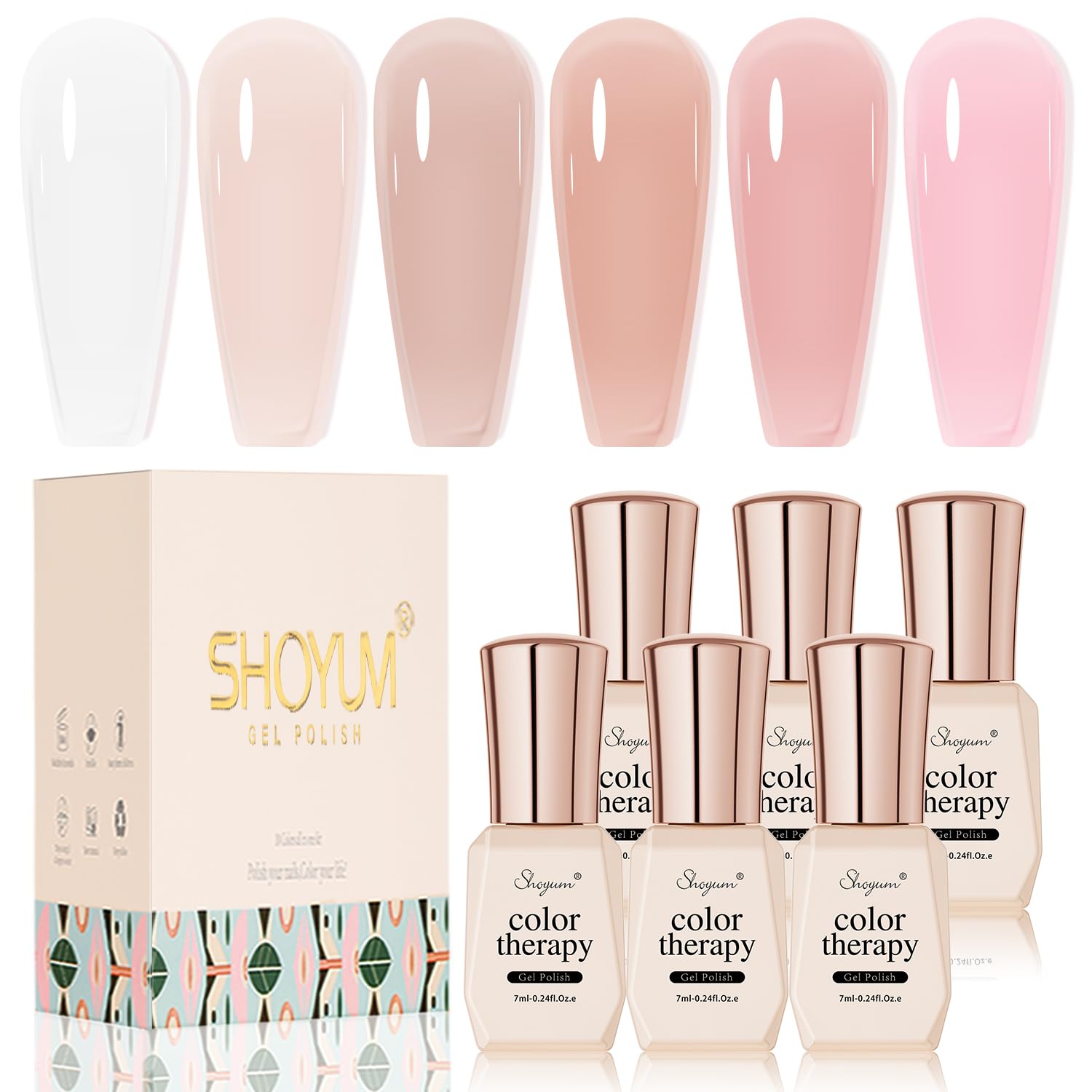 Conjunto De Esmaltes Em Gel Shoyum Nude Pink 6 Cores 7 Ml Soak Off