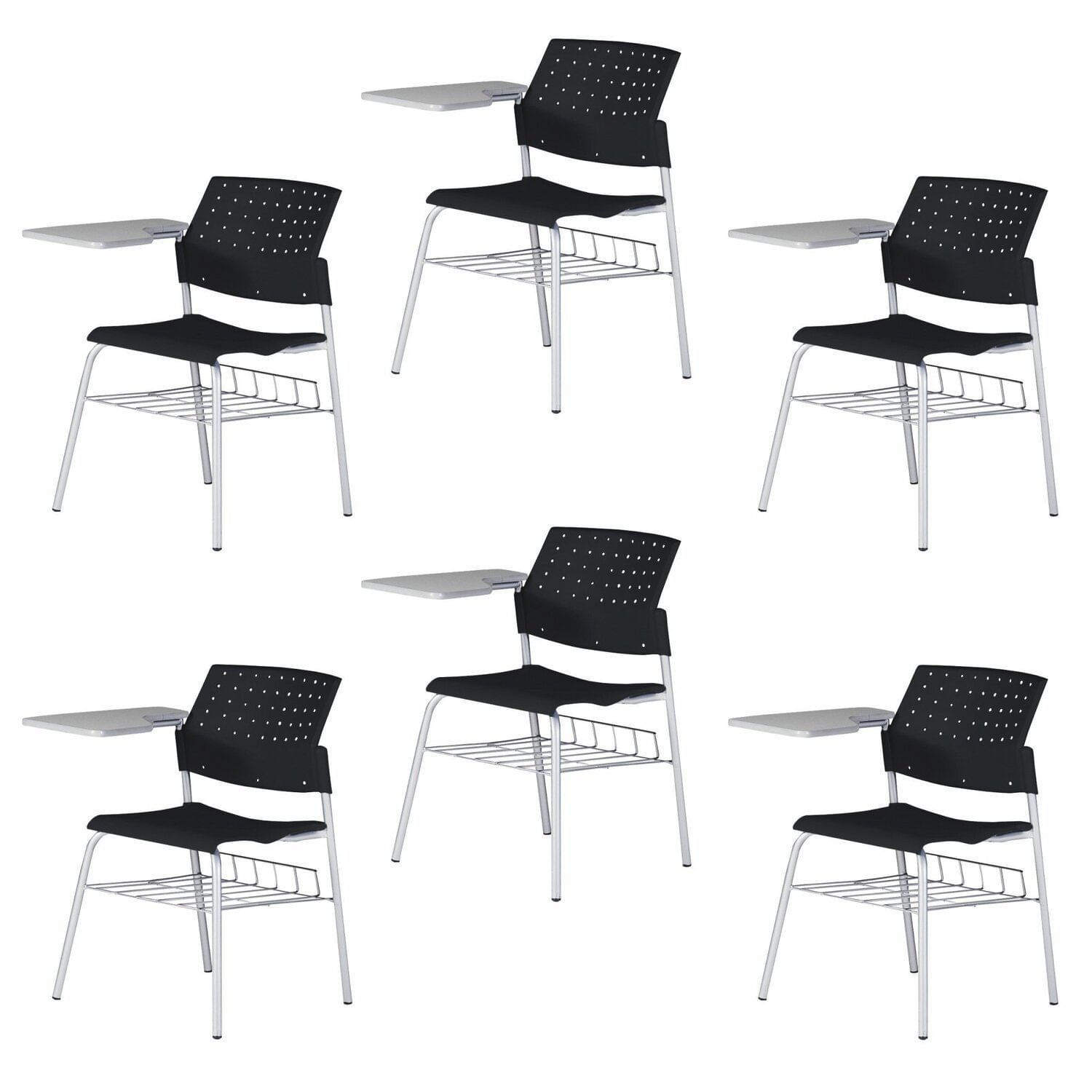 Kit 6 Cadeiras Escolar Com Prancheta E Suporte Para Livros Movie Preto