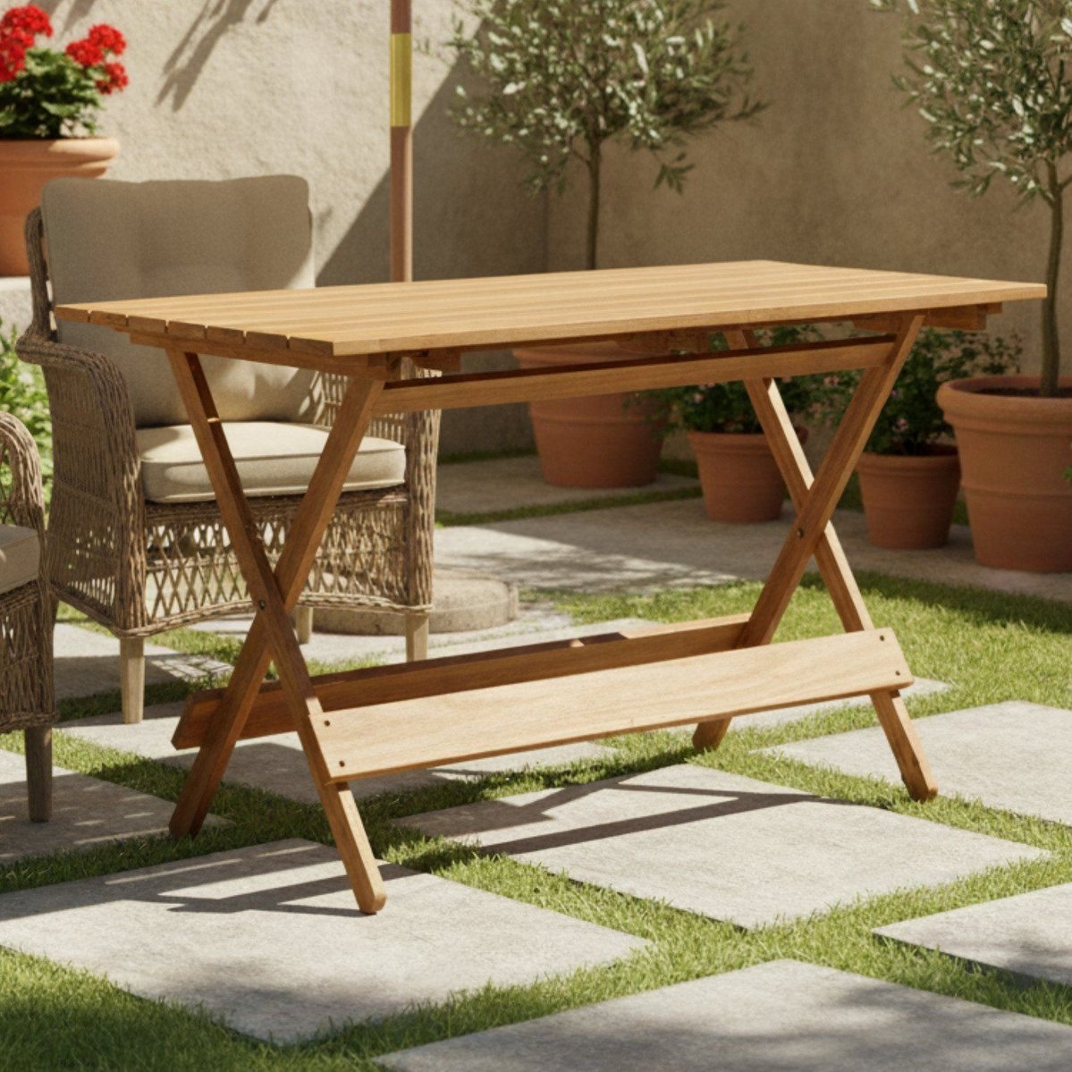 Mesa Dobrável 120x70cm Eucalipto Verniz Marrom