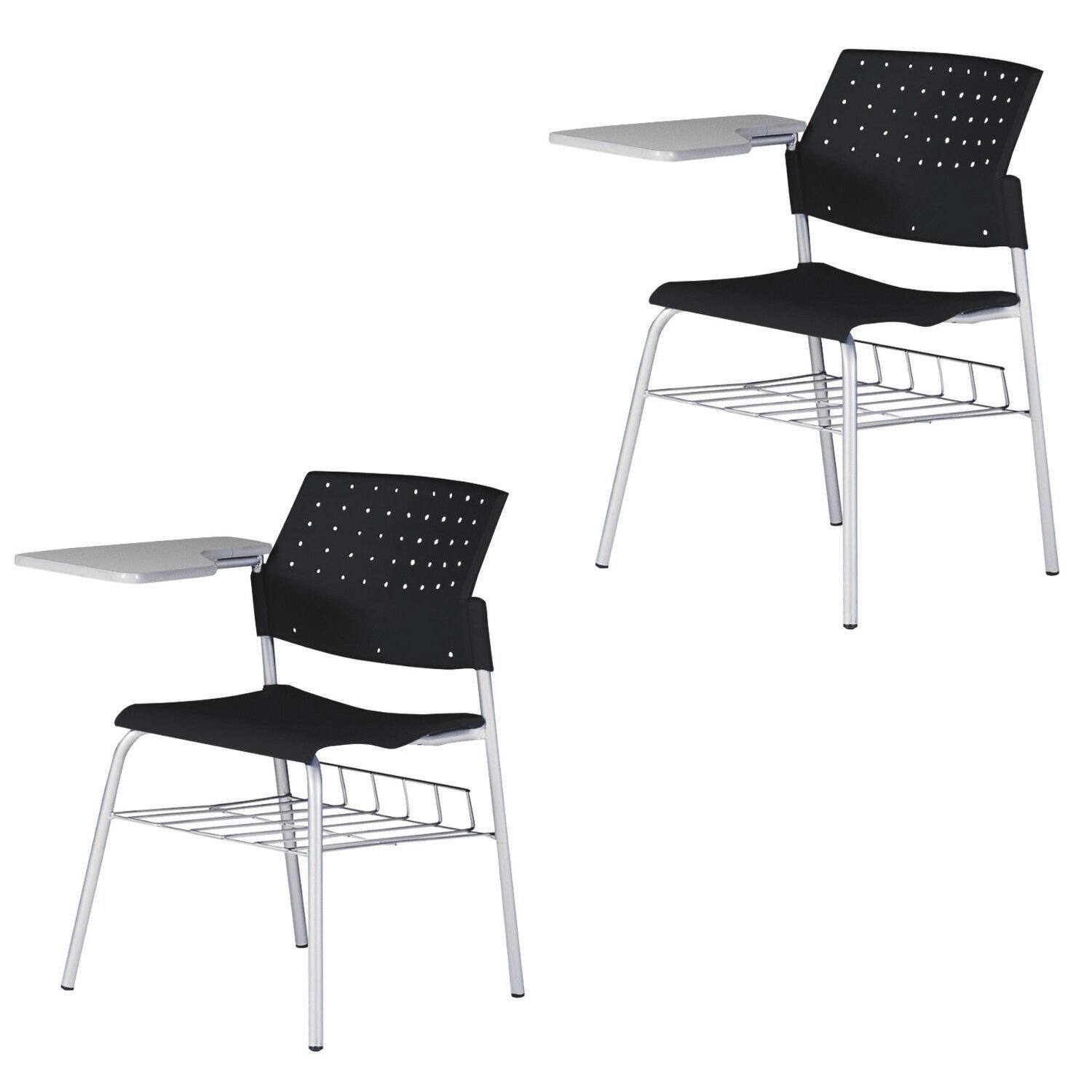 Kit 2 Cadeiras Escolar Com Prancheta E Suporte Para Livros Movie Preto