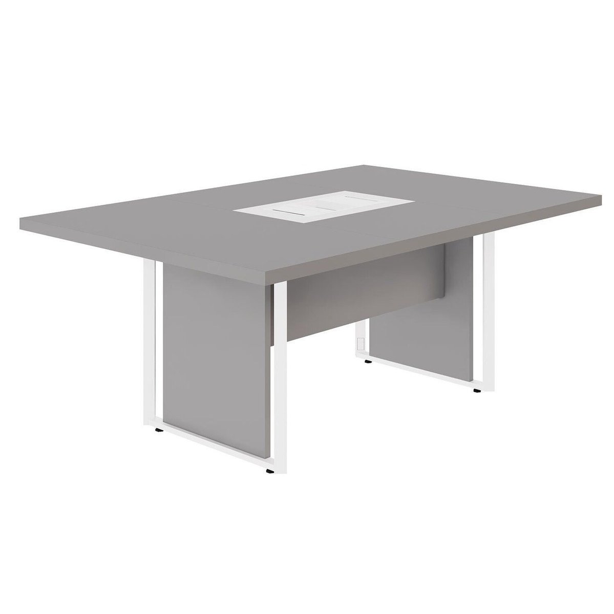 Mesa De Reunião 180cm Para 4 Pessoas Com Caixa De Tomadas Corporate Cinza Sagrado / Branco