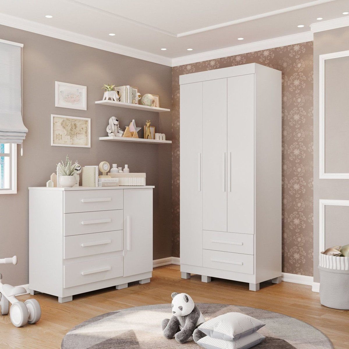 Conjunto Quarto Infantil 2 Peças Aurora Espresso Móveis Branco