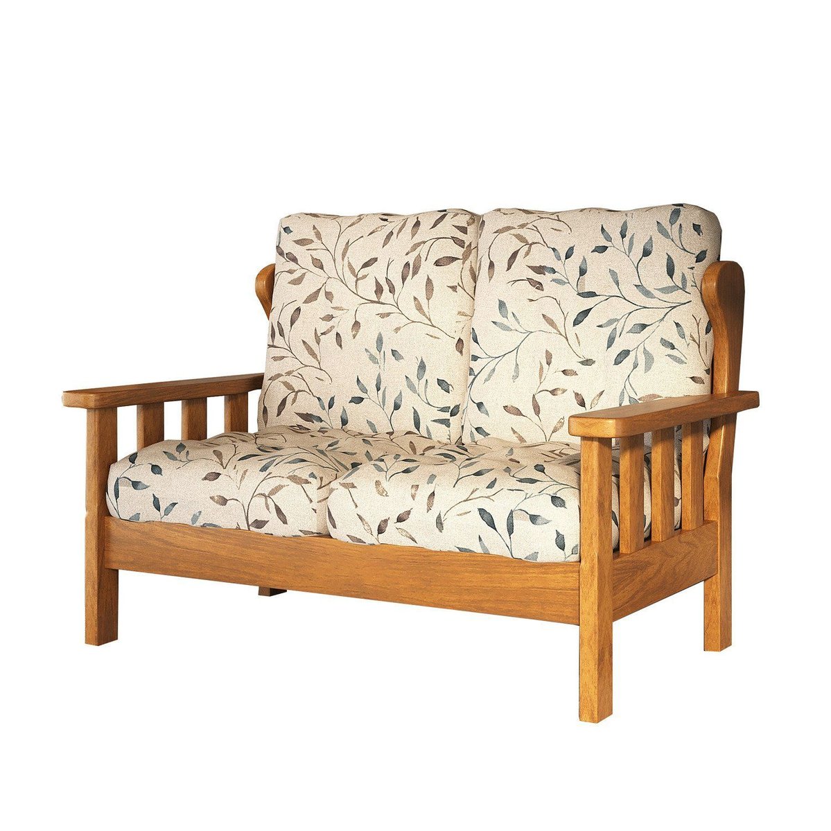 Sofá 2 Lugares Com Almofadas Tecido Corano 100% Madeira Maciça Mogno Mel