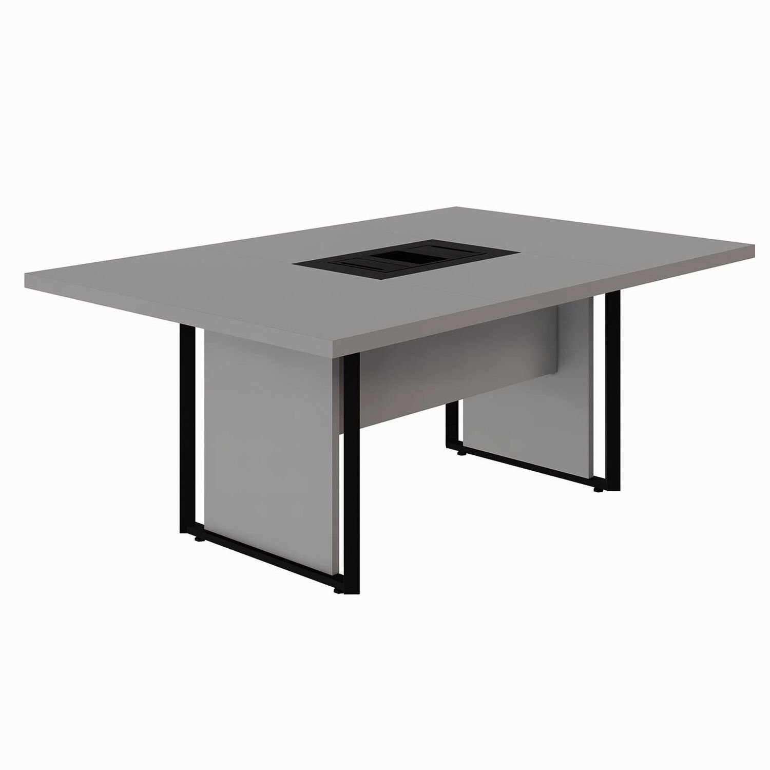 Mesa De Reunião 180cm Para 4 Pessoas Com Caixa De Tomadas Corporate Cinza Sagrado/preto