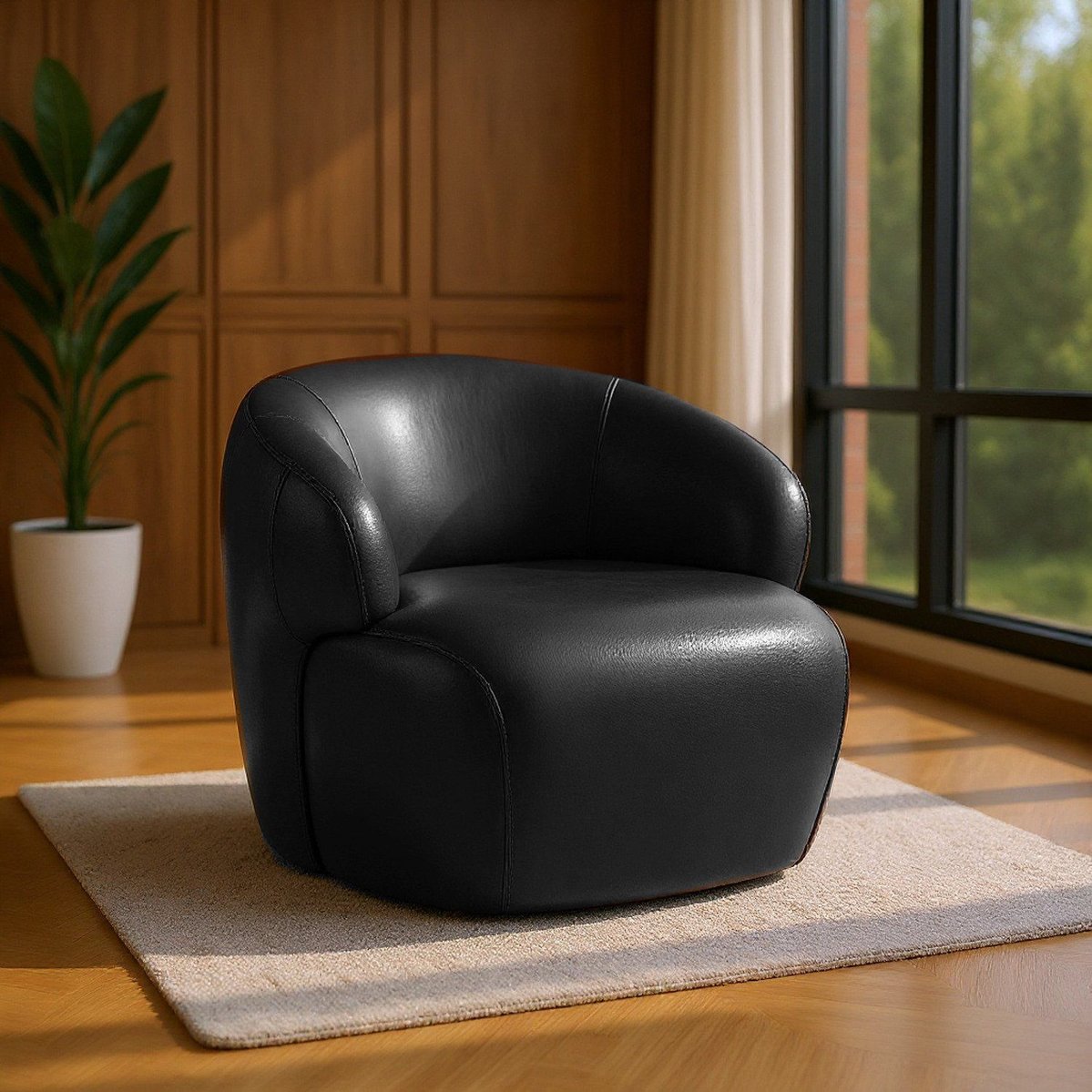 Poltrona De Couro Legítimo Giratória Gana Preto