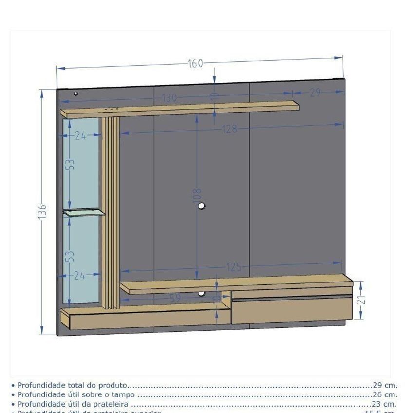 Painel Para Tv Até 55 Polegadas Com 160cmx136cm Led Prateleira De Denver Marrom Fendi/freijó Fendi/freijó - imagem 3