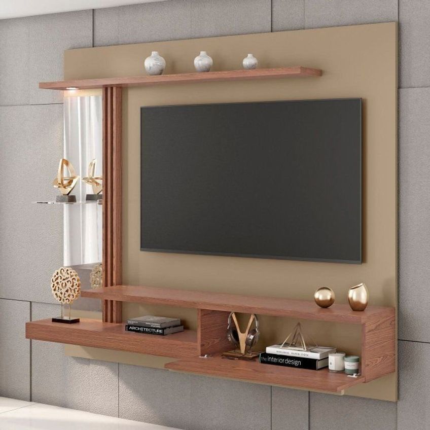 Painel Para Tv Até 55 Polegadas Com 160cmx136cm Led Prateleira De Denver Marrom Fendi/freijó Fendi/freijó - imagem 4