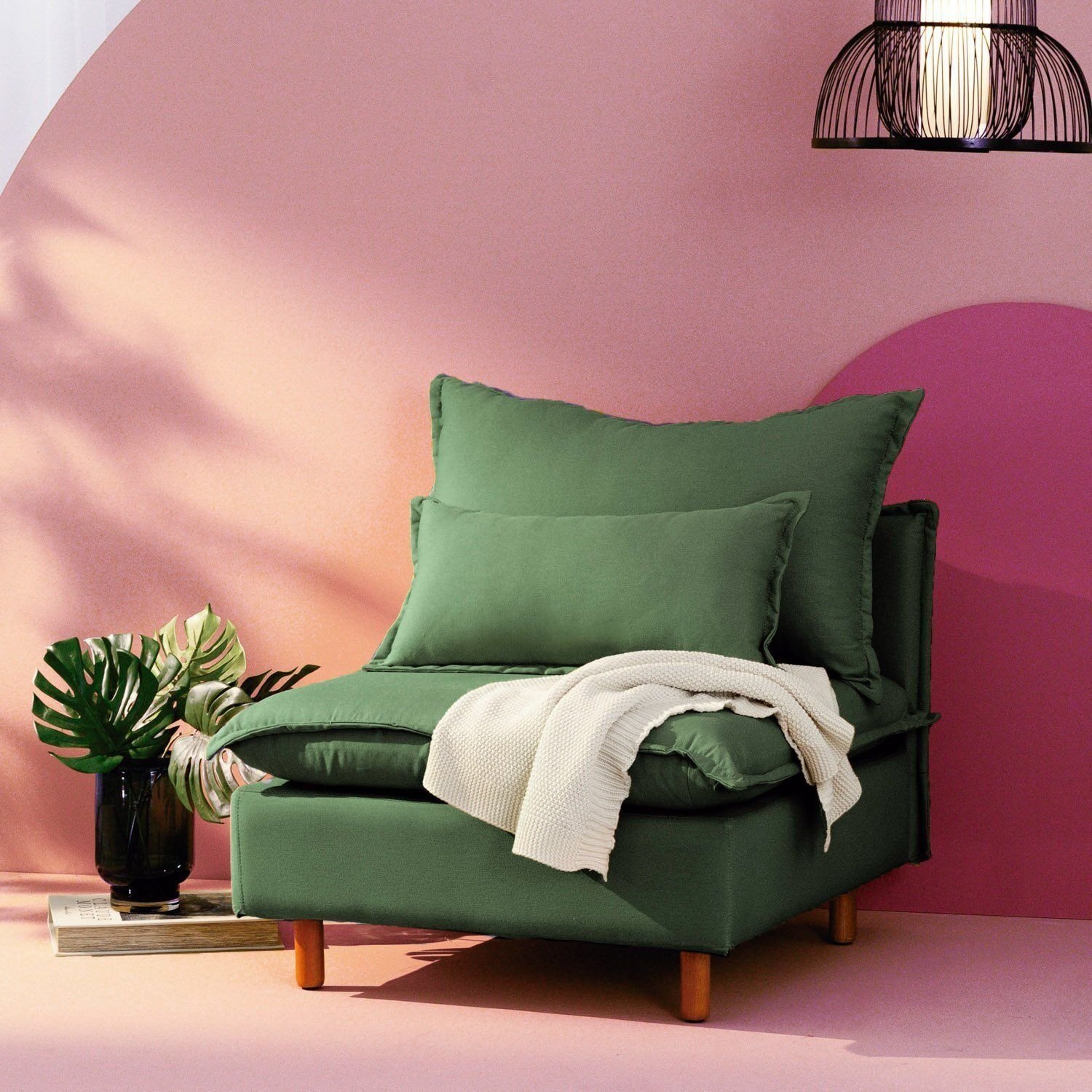 Sofá Modular Com Encosto Pé Madeira Sôma Cabecasa Madeiraoriginals Verde