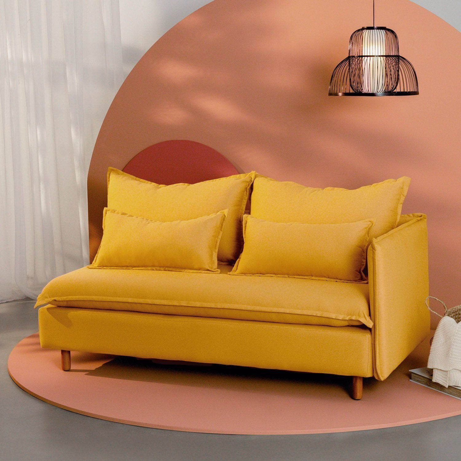 Sofá Modular 2 Lugares Braço Lateral Com Pé Madeira Sôma Cabecasa Madeiraoriginals Mostarda