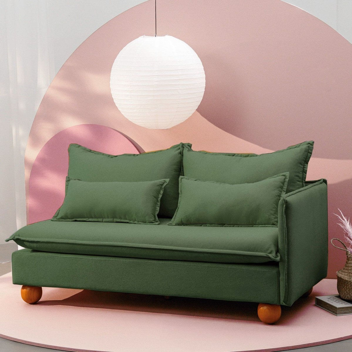 Sofá Modular 2 Lugares Braço Lateral Com Pé Bolinha Sôma Cabecasa Madeiramadeira Verde