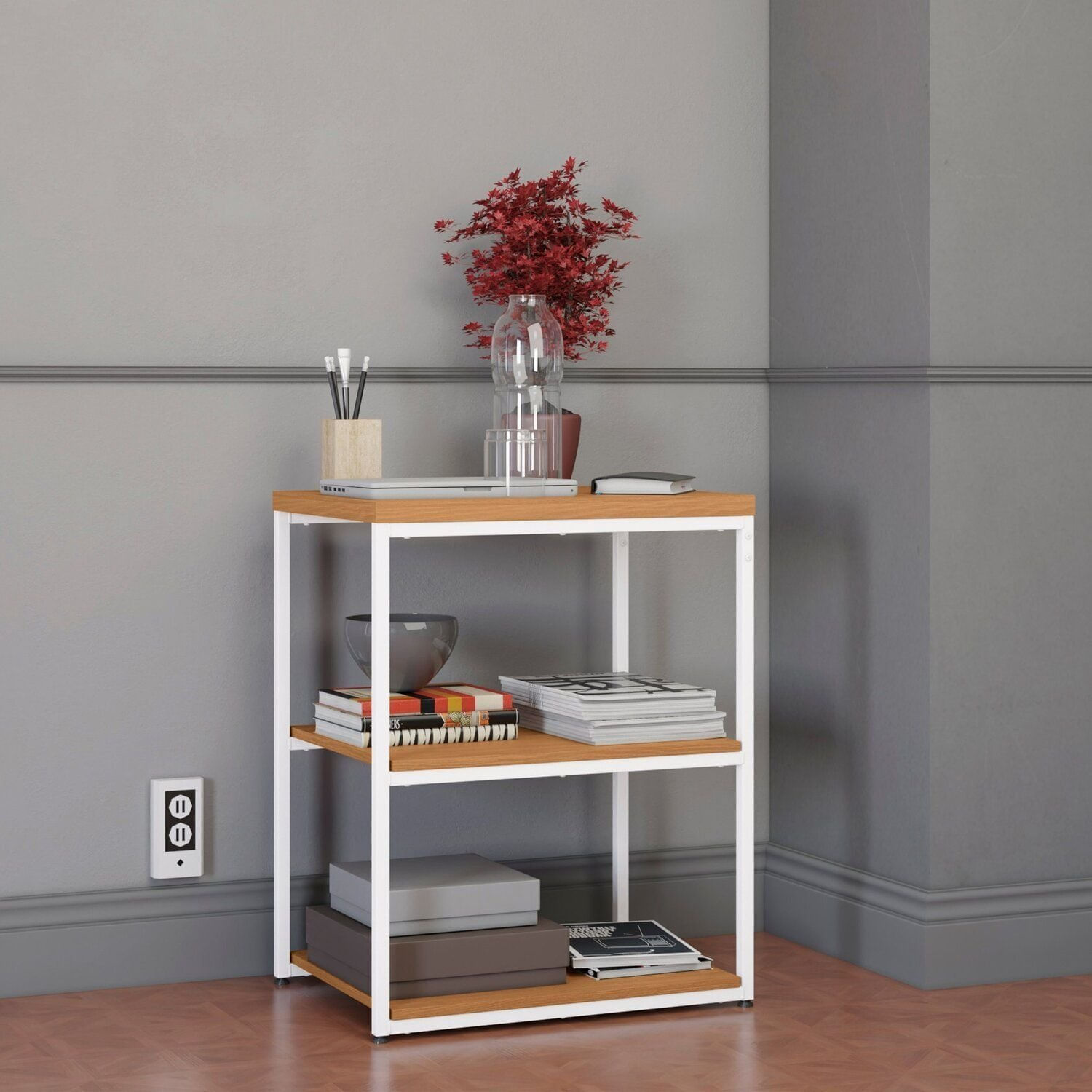 Mesa Lateral 45cm Kappesberg Crome Canela/branco