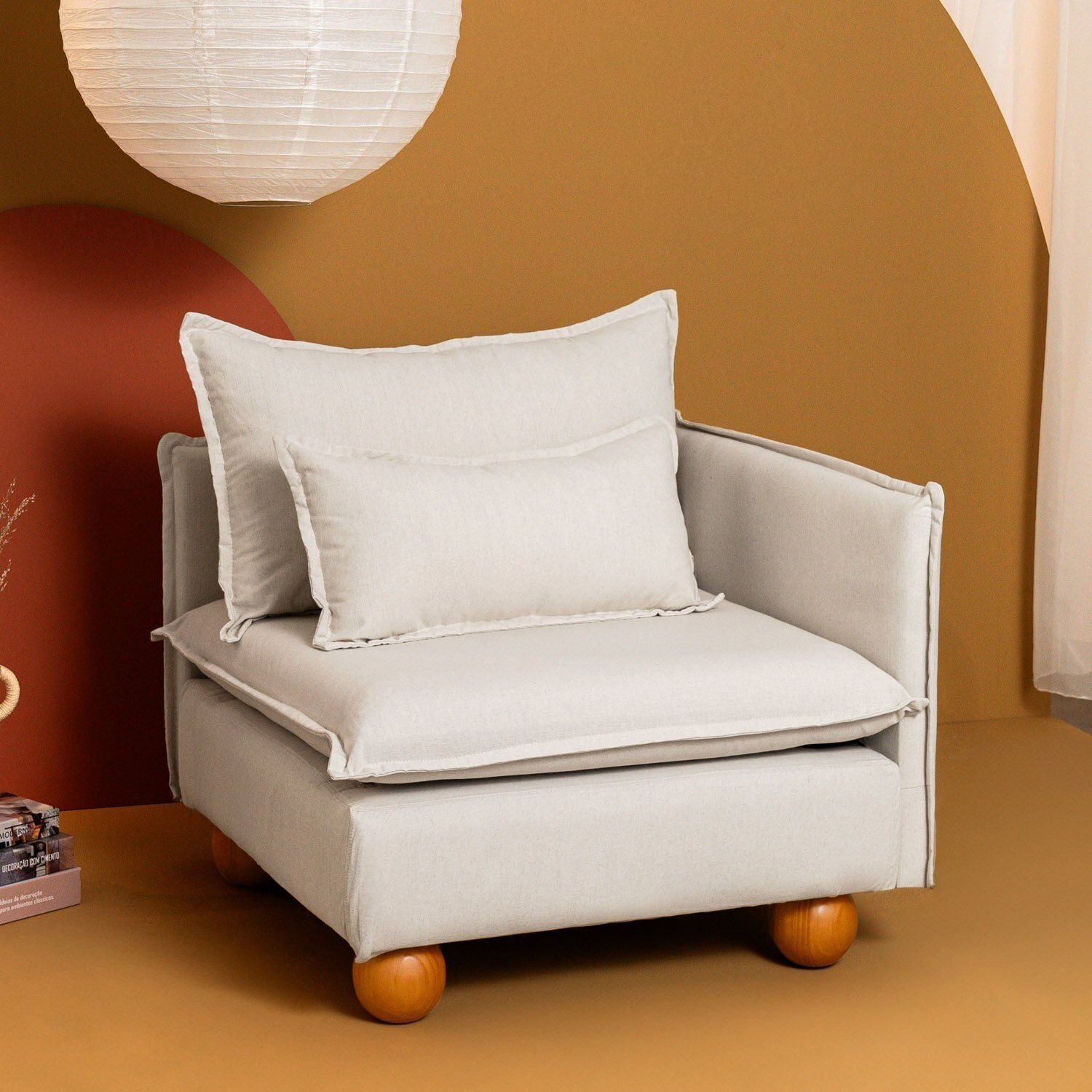 Sofá Modular Braço Lateral Com Pé Bolinha Sôma Cabecasa Madeiraoriginals Natural