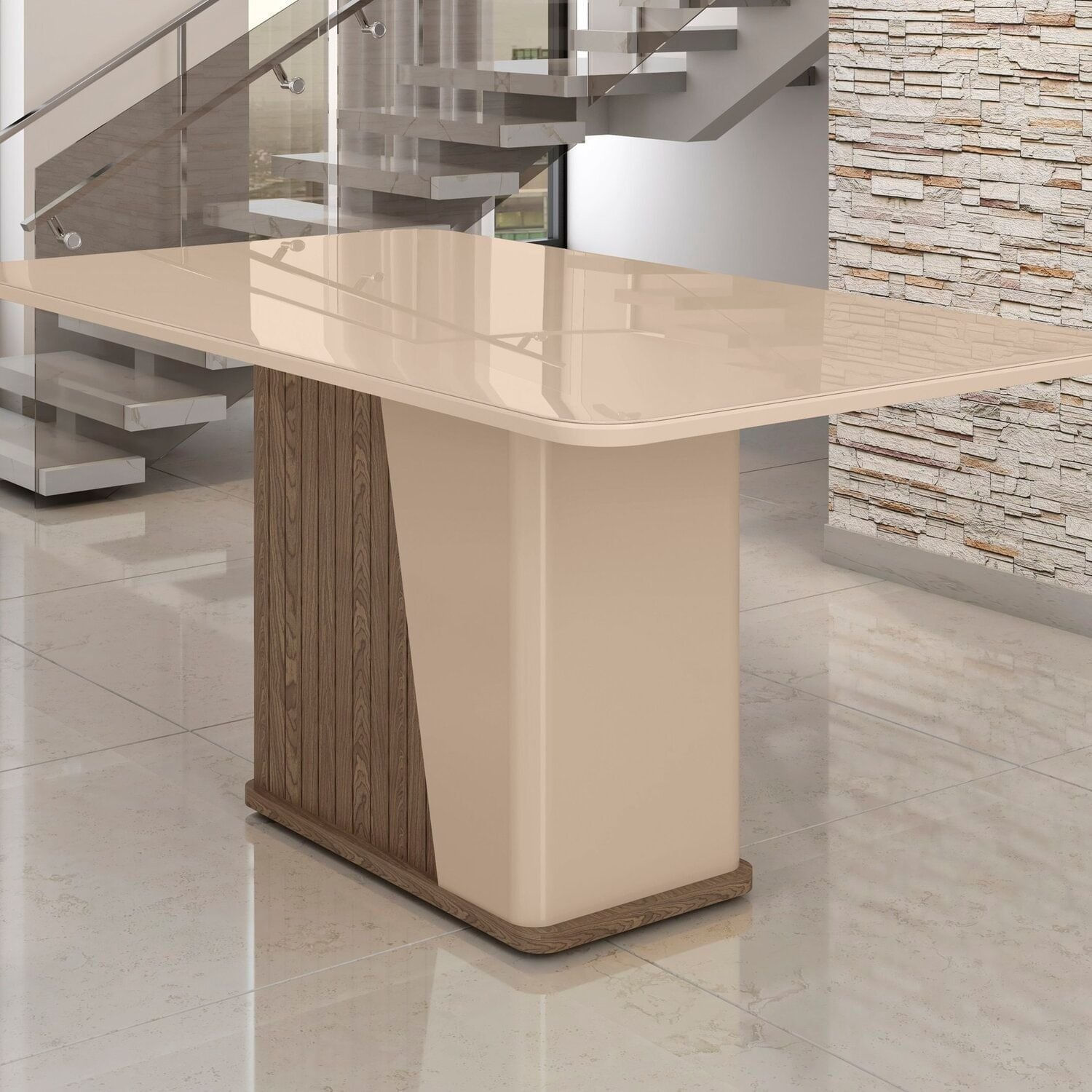 Mesa Para Sala De Jantar 6 Lugares 1 Porta Harmonia Carvalho/fendi