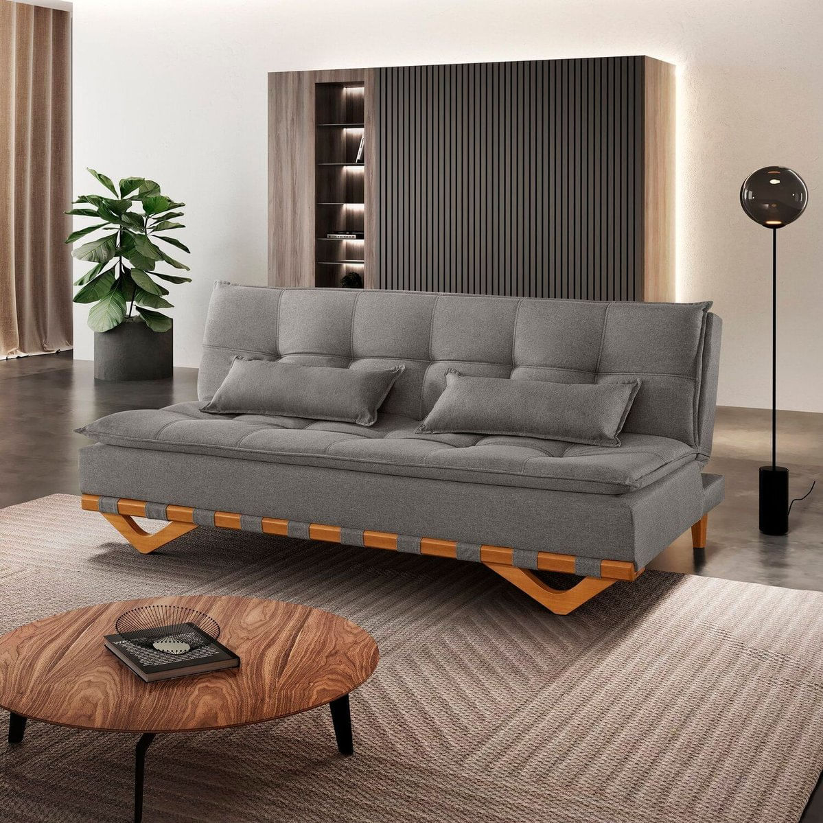 Sofá Cama Para Sala De Estar Ref 42 - 2501-b Capri Cinza