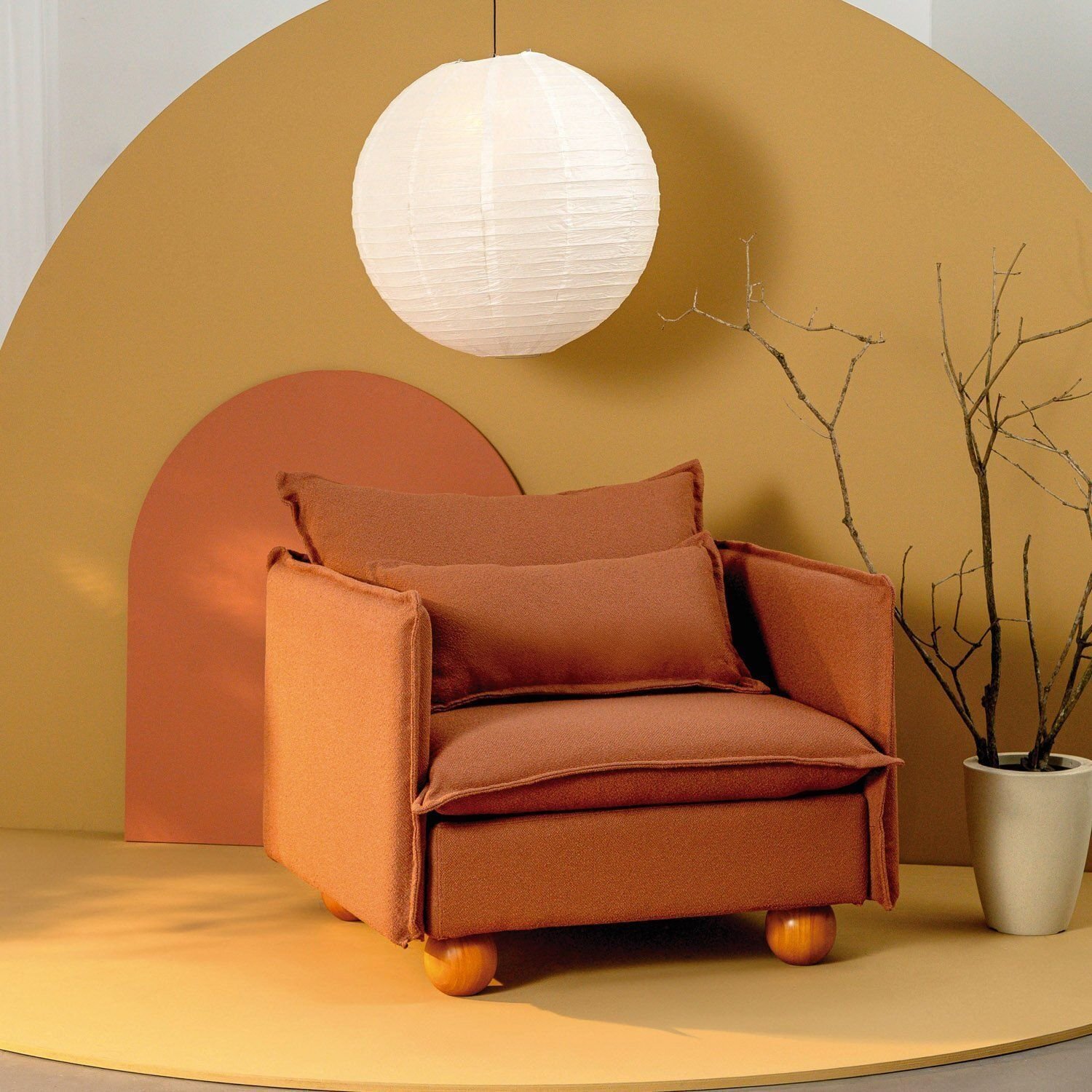 Poltrona Com Pé Bolinha Sôma Cabecasa Madeiraoriginals Mocha Mousse