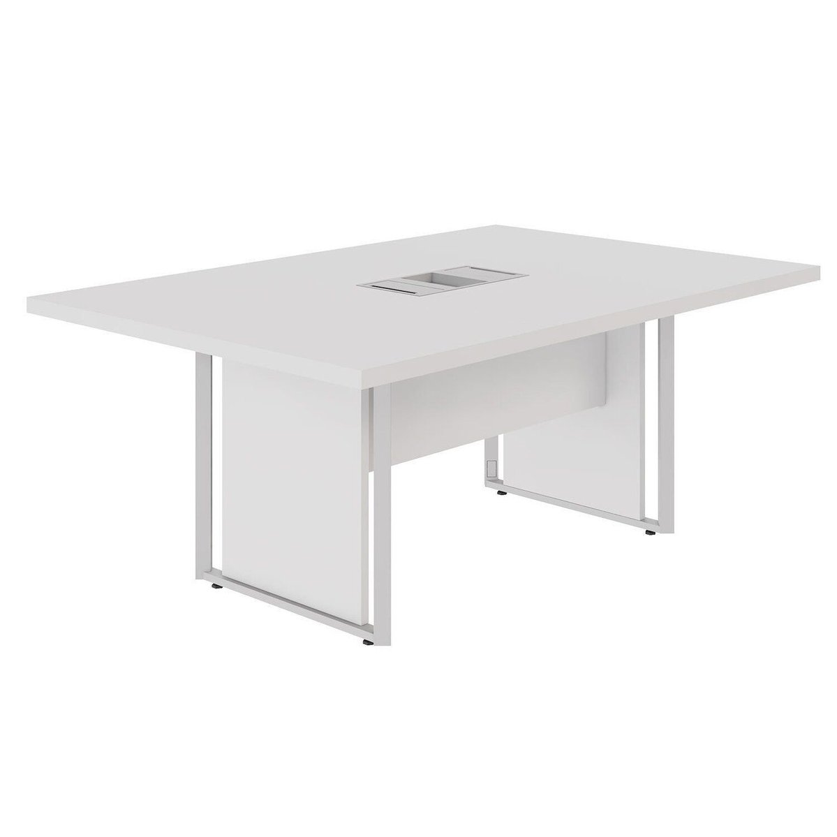 Mesa De Reunião 180cm Para 4 Pessoas Com Caixa De Tomadas Corporate Cinza