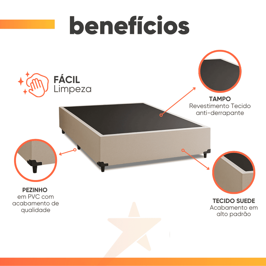 Cama Box Casal 1,38m Com 38cm De Altura Suede Prince Bege - imagem 3