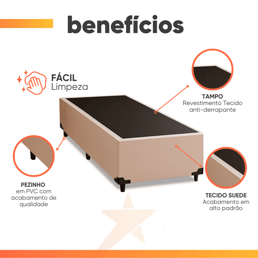 Base Cama Box Solteiro 88x188x38cm Bege Suede Veludo Prince - imagem 3