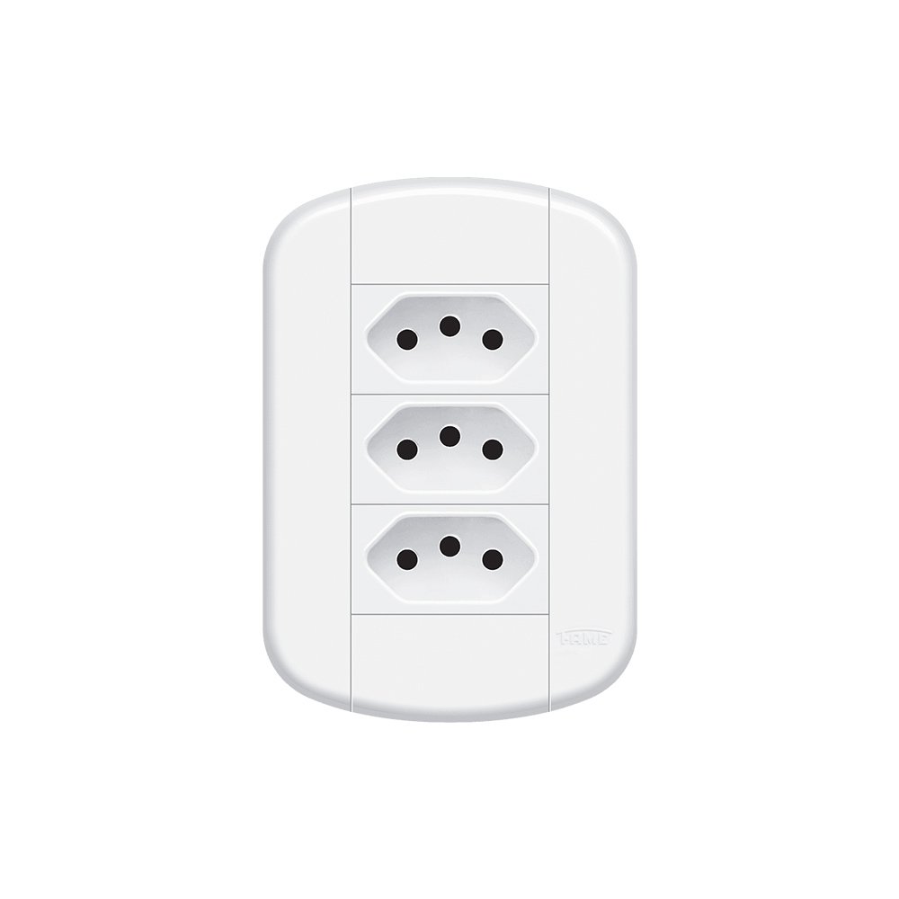 Tomada Tripla Fame Blanc+ 2p+t 10a Com Placa 4x2 Branca