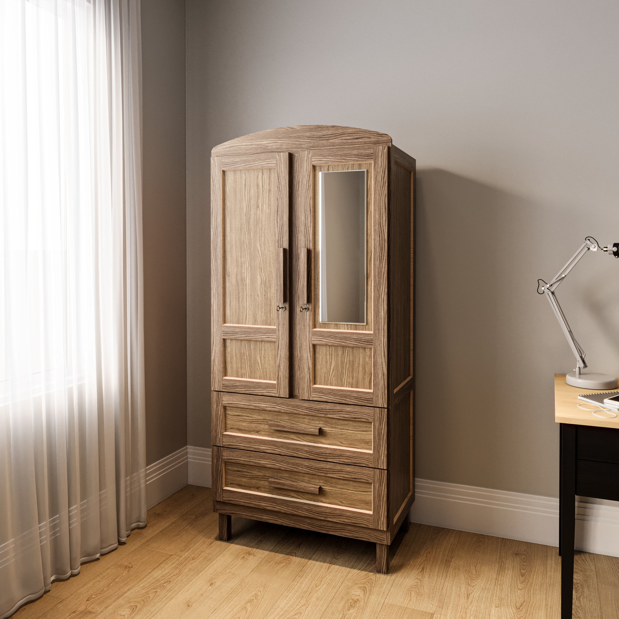 Guarda-roupa Solteiro 2 Portas 2 Gavetas Santana Imbuia Natural