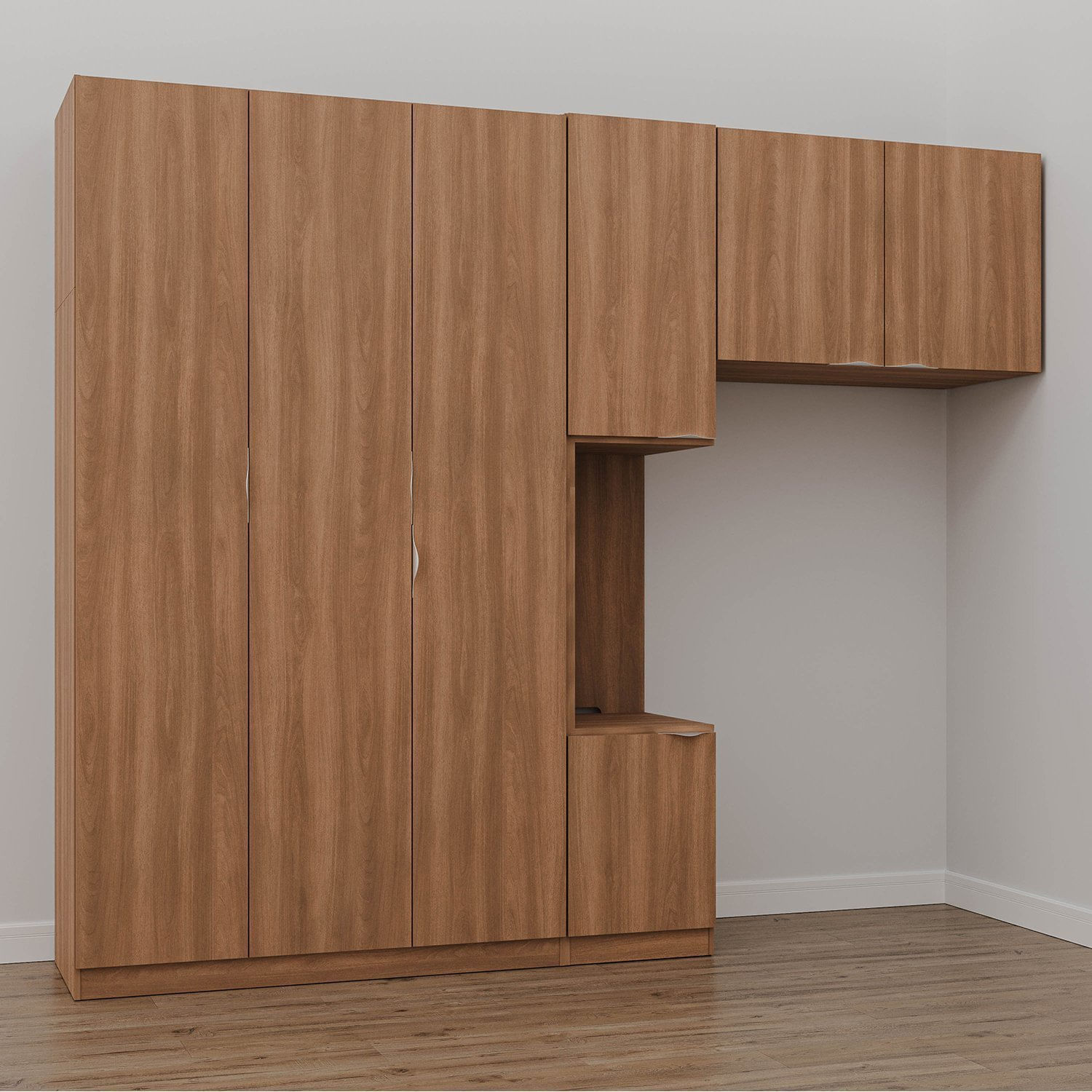 Guarda Roupa Modulado Solteiro Com Mesa De Cabeceira 7 Portas 3 Peças Hera Cabecasa Madeiramadeira Louro/cromado