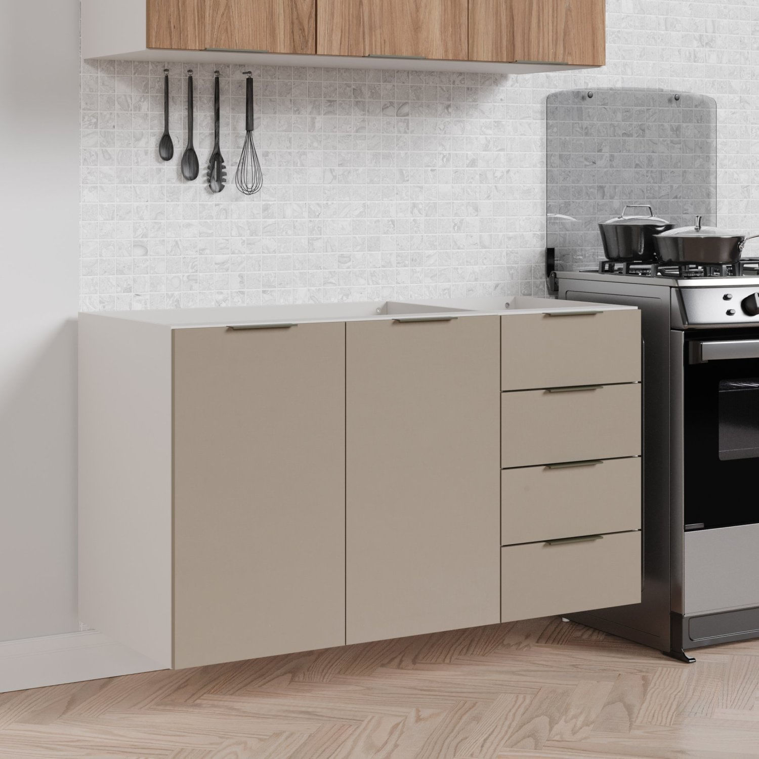 Balcão Pia 120cm Sem Tampo Sem Rodapé Puxador 150cm Ipanema Cabecasa Madeiramadeira