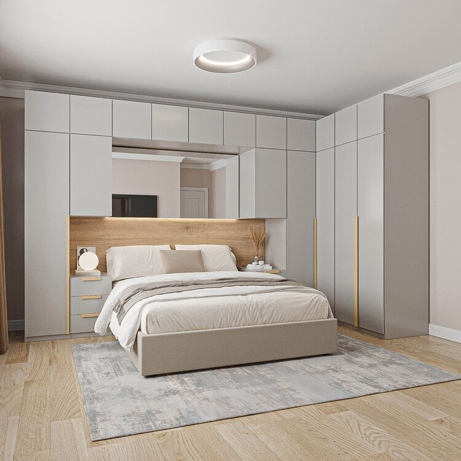 Guarda-roupa Modulado De Canto 12 Peças 17 Portas 2 Mesas De Cabeceira Jade Cabecasa Madeiramadeira Cinza Urbano