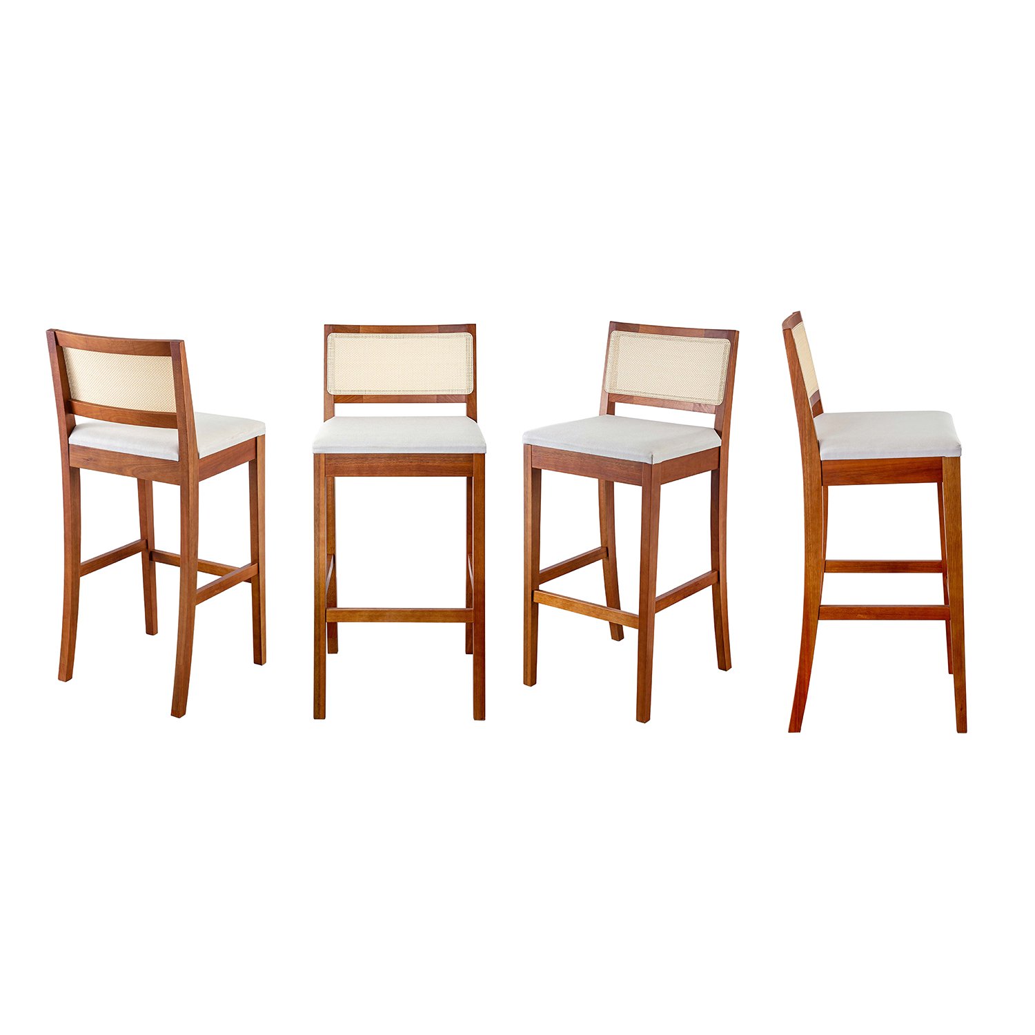 Kit 4 Banquetas Com Encosto E Apoio Para Pés Tiê Cabecasa Madeiramadeira Amêndoa/off White