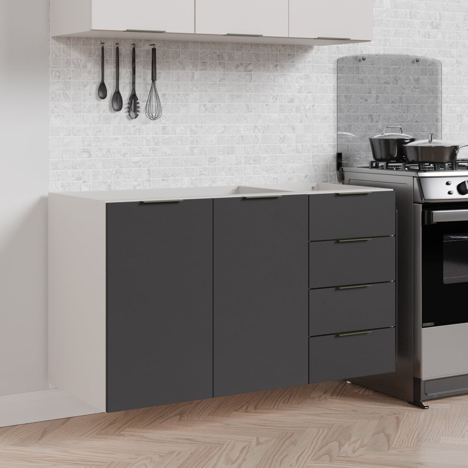 Balcão Pia 120cm Sem Tampo Sem Rodapé Puxador 150cm Ipanema Cabecasa Madeiramadeira