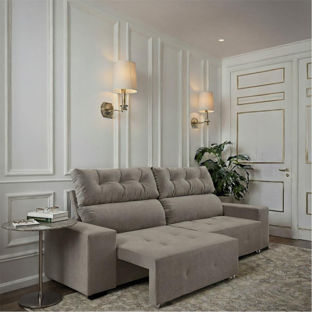 Sofá 4 Lugares Reclinável Sala De Estar 2,30m Velut Haven - Veludo Perola