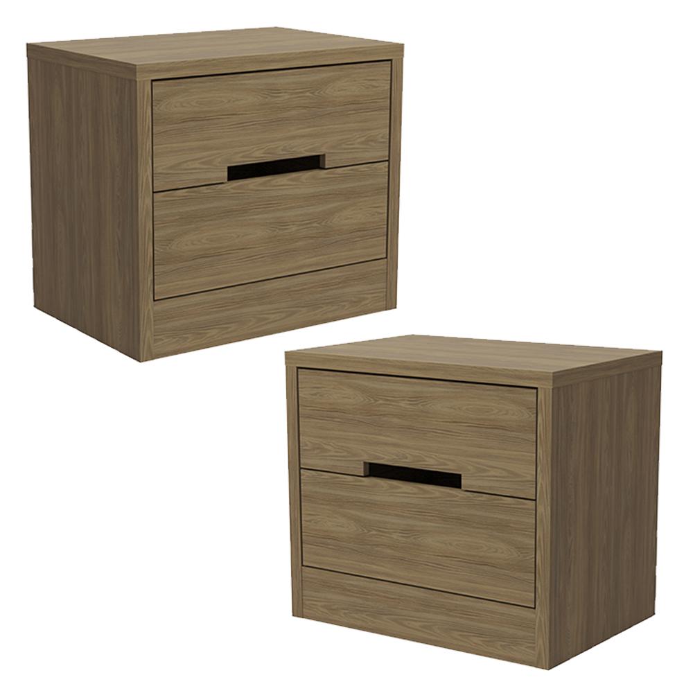 Kit 02 Mesas De Cabeceira 2 Gavetas 54 Cm S822 Nogueira Kappesberg
