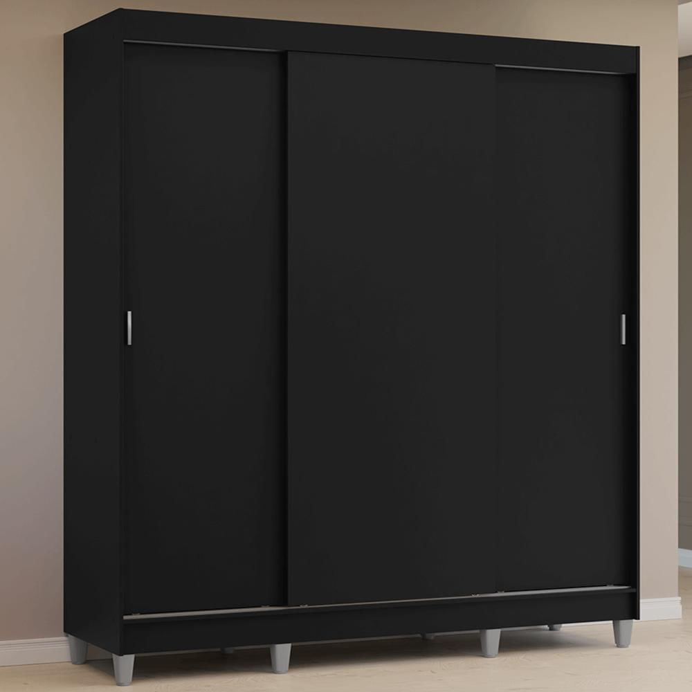 Guarda-roupa Casal Com Pés 3 Portas De Correr Preto Reno Madesa