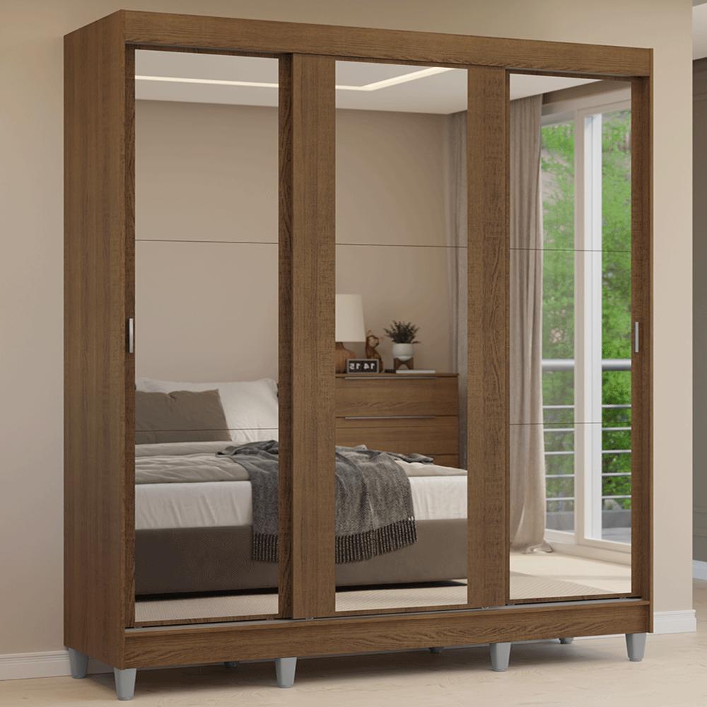 Guarda-roupa Casal Com Pés 3 Portas De Correr De Espelho Rustic Reno Madesa
