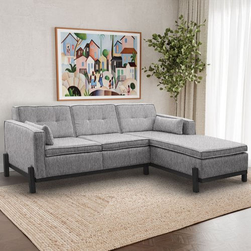 Sofá Tiê 3 Lugares Com Chaise Lado Esquerdo 218cm Em Linho Cabecasa Madeiramadeira Cinza