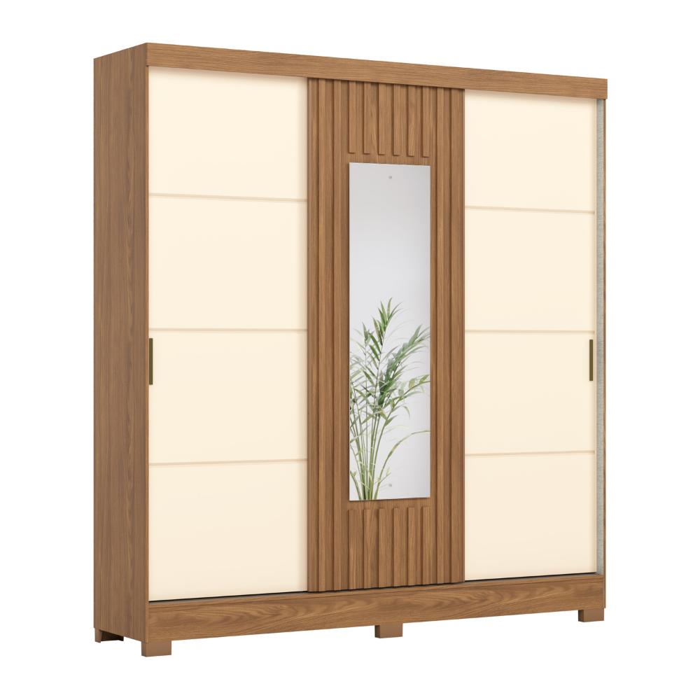 Guarda Roupas Casal 3 Portas De Correr Com Espelho Ripado 2 Gavetas Lotus