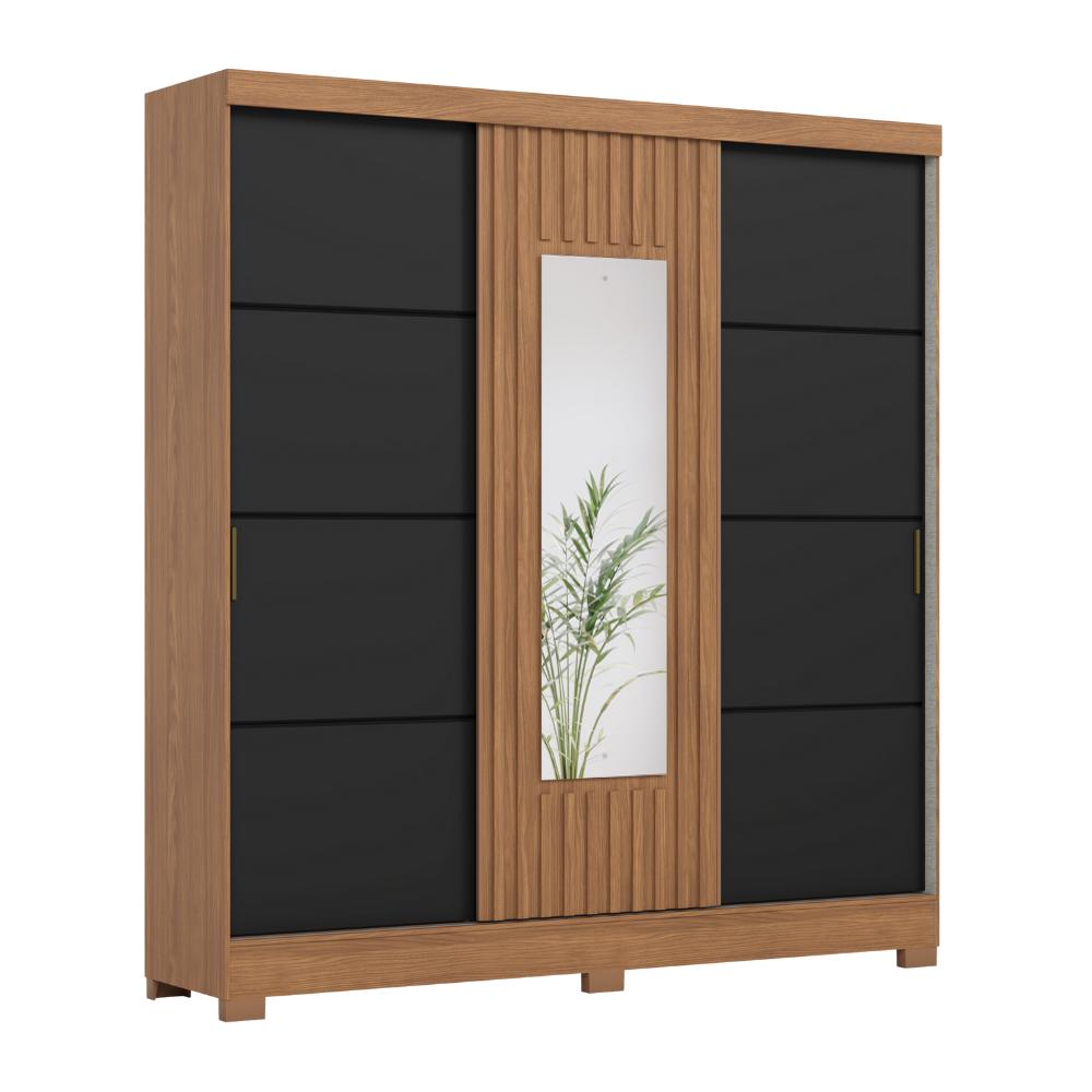 Guarda Roupas Casal 3 Portas De Correr Com Espelho Ripado 2 Gavetas Lotus