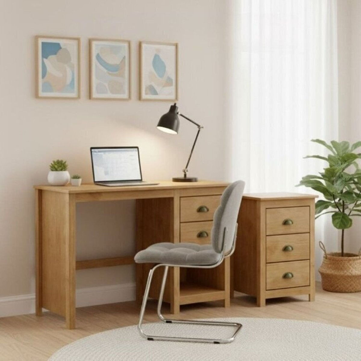 Conjunto Para Escritório Escrivaninha + Gaveteiro 100% Madeira Maciça - Topázio Finestra Móveis Freijó