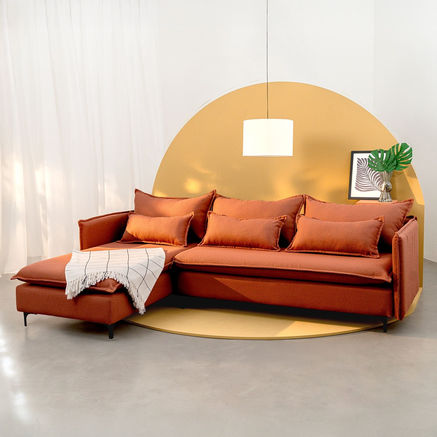 Sofá Modular 3 Lugares Com Chaise E Pé Metal Sôma Cabecasa Madeiraoriginals Mocha Mousse