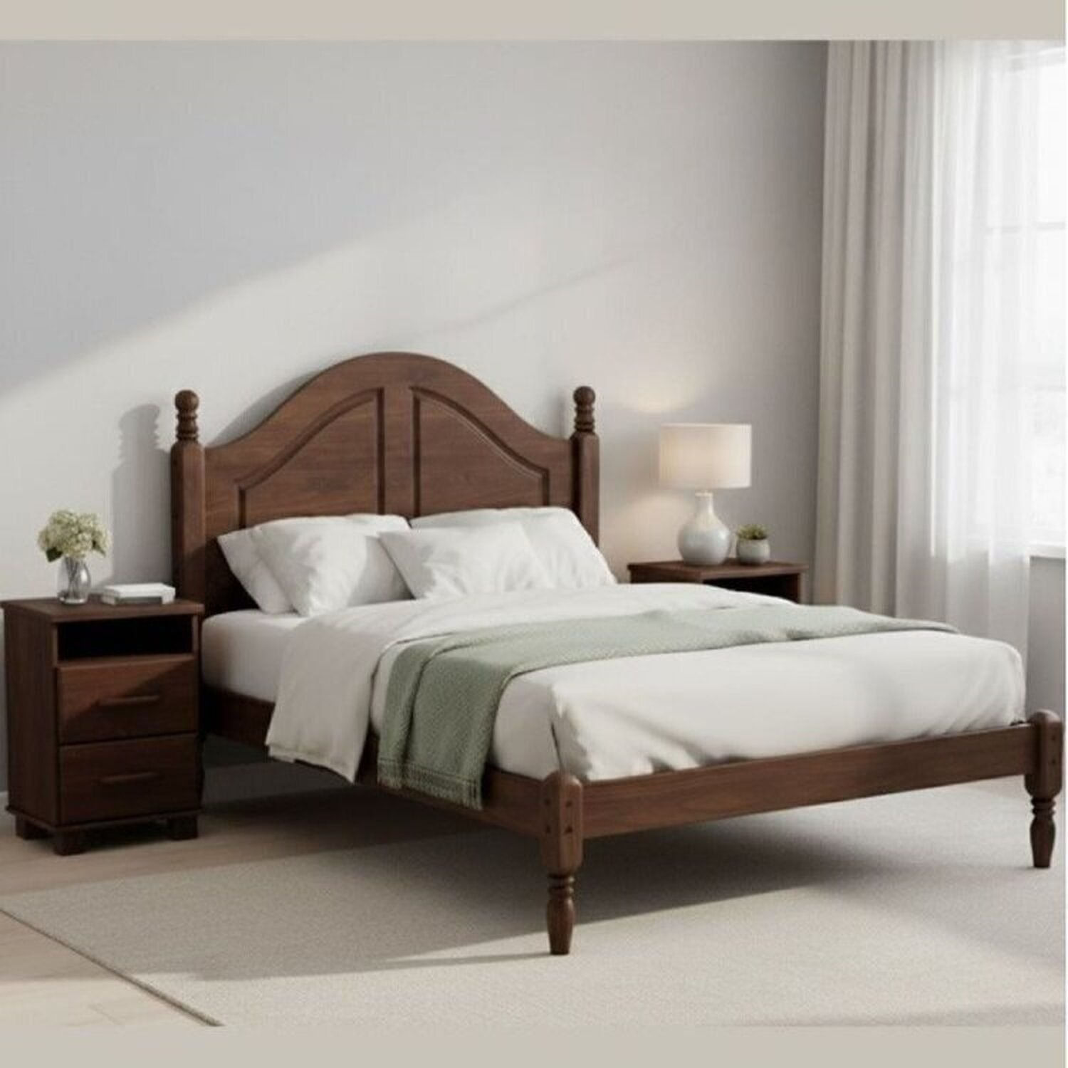 Conjunto Cama Casal 1,40m + 2 Mesas De Cabeceira 100% Madeira Maciça - Linha Ouro Finestra Móveis Café