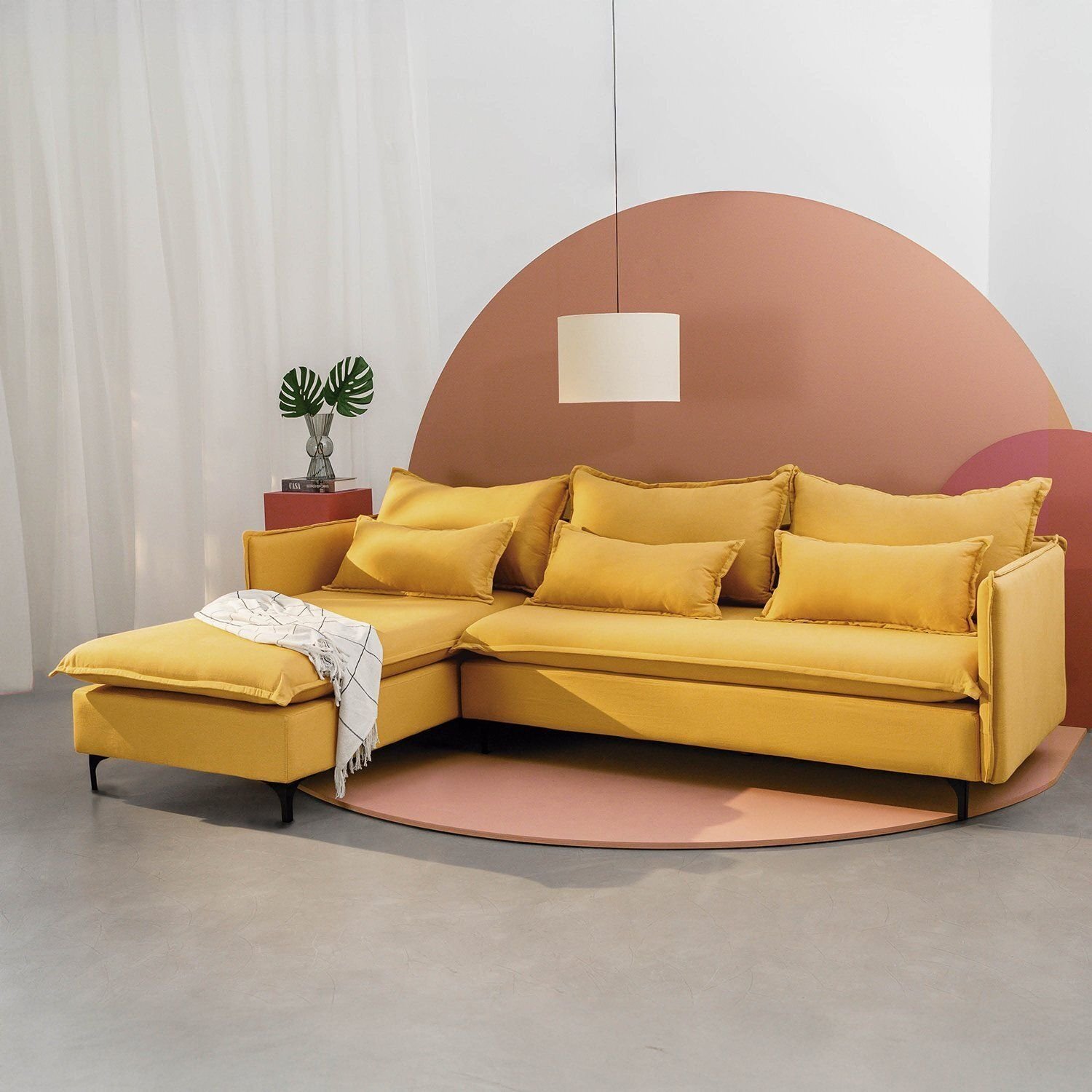 Sofá Modular 3 Lugares Com Chaise E Pé Metal Sôma Cabecasa Madeiraoriginals Mostarda