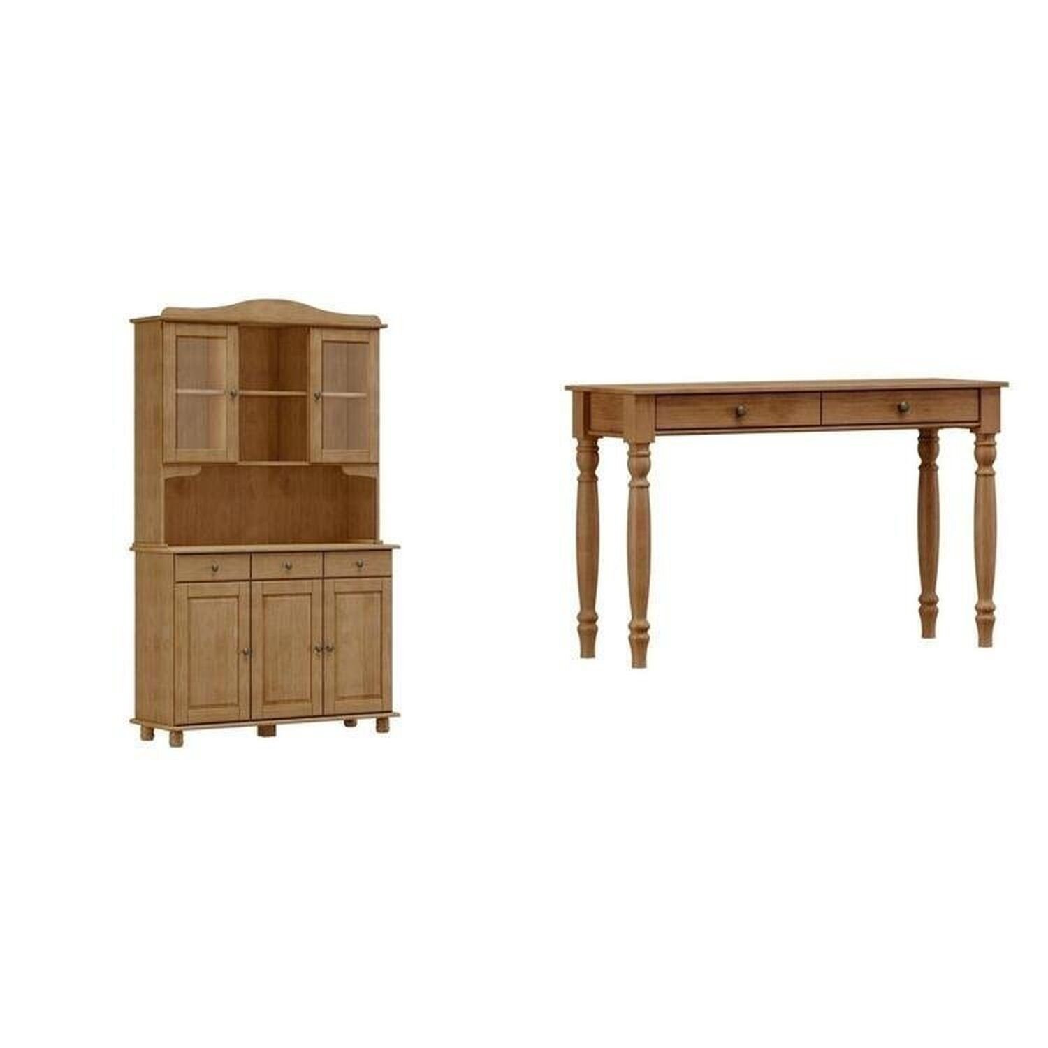 Kit 2 Peças Cristaleira 5 Portas E Aparador 2 Gavetas 100% Madeira Maciça - Linha Rubi Finestra Móveis Freijó