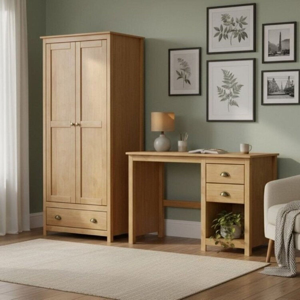 Conjunto Para Escritório Escrivaninha + Armário 2 Portas 100% Madeira Maciça - Topázio Freijó